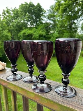 Set of 4 Vintage Deep Amethyst Handblown Glass Goblets